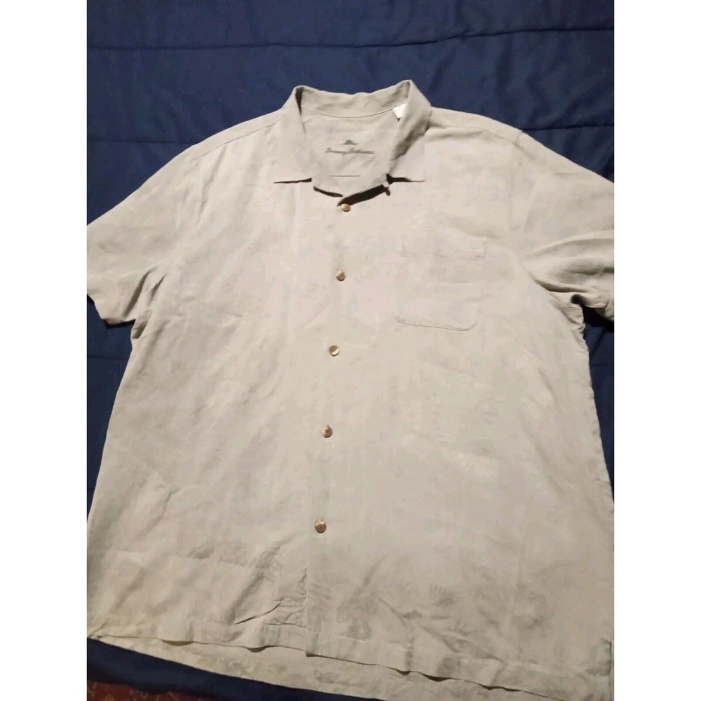 Tommy Bahama Shirt Mens 2XL Silk Casual Pocket Button Up Gray Short Sleeve T16